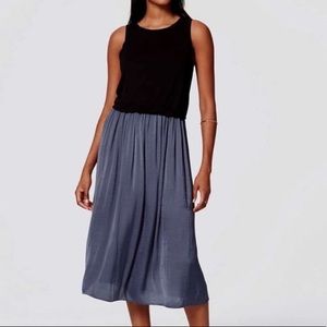 LOFT // Mixed Media Black Blue Midi Dress